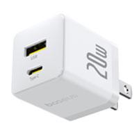 CARGADOR DE PARED 2 PUERTOS BASEUS, CARGA RPIDA, 1 TIPO C1 USB-A 20W, COLOR BLANCO