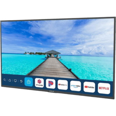 SmartTV para Exteriores Neptune™ 65" 4K UHD / 500 nits Sol Parcial / webOS / IP54 ideal para areas con techado parcial / VESA 300x200 / Incluye Soporte de Pared Inclinado