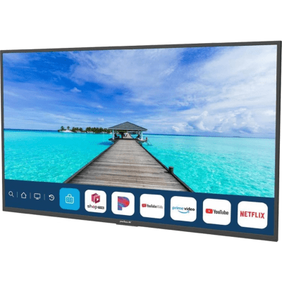 SmartTV para Exteriores Neptune™ 55" 4K UHD / 500 nits Sol Parcial / webOS / IP54 ideal para areas con techado parcial / VESA 300x200 / Incluye Soporte de Pared Inclinado