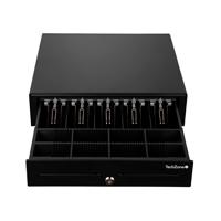 CAJON DE DINERO - TECHZONE - TZBE4B8M90 - COMPARTIMENTO PARA 4 BILLETES Y 8 MONEDAS - GAVETA REMOVIBLE - 3 SISTEMAS DE APERTURA - NEGRO