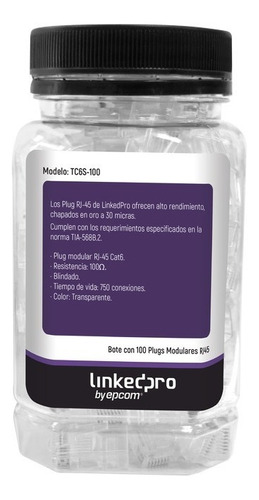 Bote con 100 Piezas de Plug Modular RJ45 LinkedPRO TC6S-100