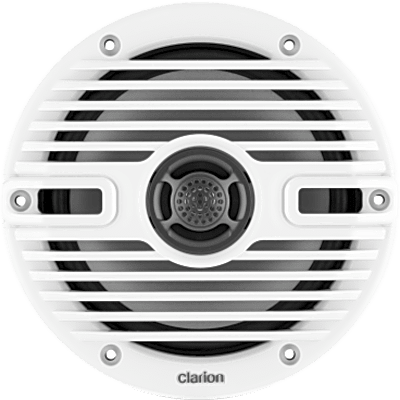 Altavoces náuticos Clarion® CMS 6.5" / 30 W RMS / 4 Ohmios / 87 dB / 55 Hz-20 KHz / RGB LED / Blanco y Negro Clásico