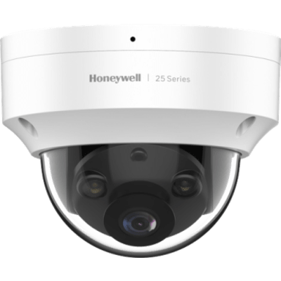 Domo IP 2 Megapixel / Lente 2.8 mm / Dual Light (30 Mts IR + 15 Mts Luz Blanca) / SMD (Humanos y Vehículos) / NDAA / Exterior (IP66) / Antivandalica (IK10) / ONVIF / H.265 / PoE / Serie 25 / Honeywell Security