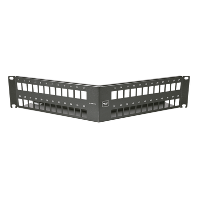 Patch Panel Angulado 10G MAX UTP / 48 Puertos Vacíos / 2U Rack 19" / Compatible Z-MAX® y UltraMAX™ / Color Negro / Administrador de Cable Integrado