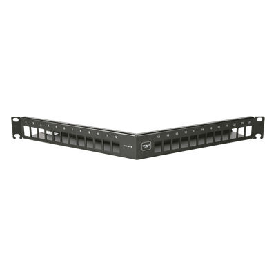 Patch Panel Angulado 10G MAX UTP / 24 Puertos Vacíos / 1U Rack 19" / Compatible Z-MAX® y UltraMAX™ / Color Negro / Administrador de Cable Integrado