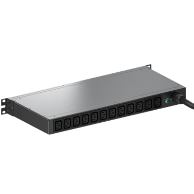 PDU ES2P Monitoreable (MI) para Distribución de Energía, Enchufe de Entrada NEMA L6-20P, Con 12 Salidas C13, Horizontal 19in, 120 Vca, 20 Amp, 1 UR 