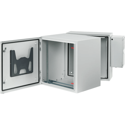 Gabinete Industrial ProTek de Puerta Sólida, Con Aire Acondicionado de 4000 BTU, Protección NEMA Tipo 4/12/4X; IP66; IK10, Abatible, Fabricado en Acero, 26 UR, Color Gris Claro