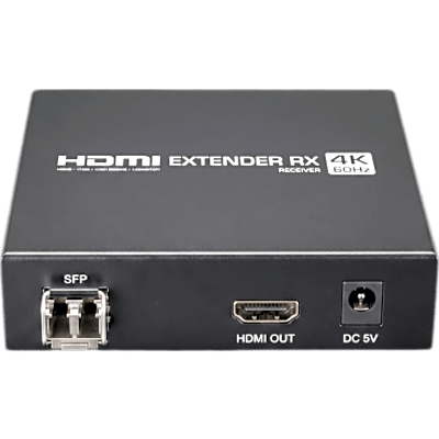 Receptor HDMI sobre IP | 4K60Hz | Fibra Óptica 40 km (24.85 mi) | 18 Gbps | HDMI 2.0 | HDCP 1.4/2.2 | IR | Protección ESD