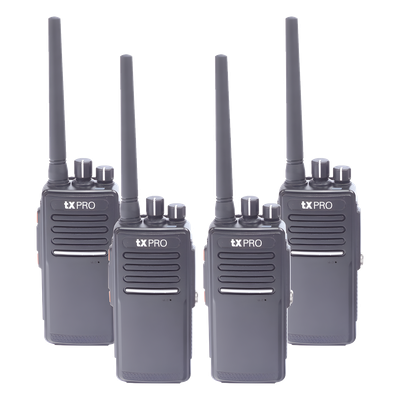 Kit de Radios Bidireccionales / 4 Unidades / 5W / VOX Manos Libres / 2 Cargadores Adicionales