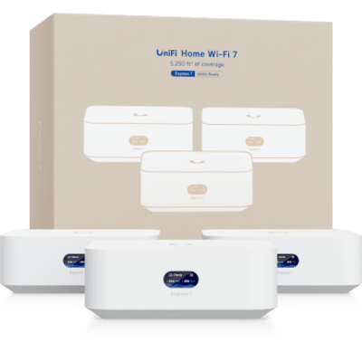 WiFi para todo el Hogar, UniFi Express UX7 Kit de 3 Piezas, Cloud Gateway WiFi 7 Compacto con Puerto WAN 10G, Escalable en Malla para Red Completa o Punto de Acceso
