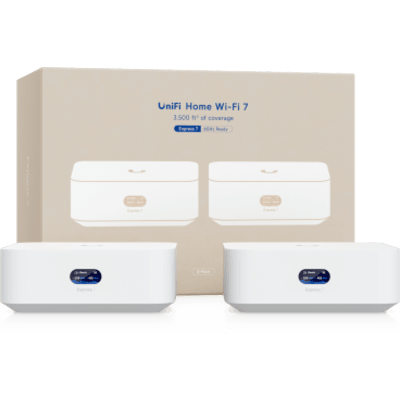WiFi para todo el Hogar, UniFi Express UX7 Kit de 2 Piezas, Cloud Gateway WiFi 7 Compacto con Puerto WAN 10G, Escalable en Malla para Red Completa o Punto de Acceso