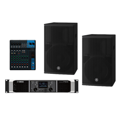 Kit de Refuerzo Sonoro PA / 2 Bocinas 2 Vías 12" / Amplificador 2x1050W Clase D / Mixer 10 Canales / 54Hz-20kHz