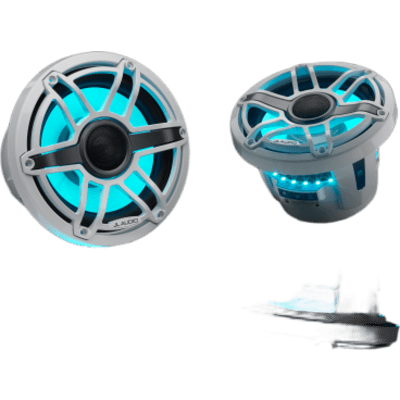 Bocinas Náuticas JL Audio M6 8.8" / Coaxial / LED Transflective / Rejilla Deportiva Blanca / 125 W RMS / 4 Ω / Respuesta 38 Hz-20 kHz / Polipropileno Relleno de Mica