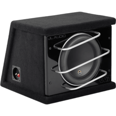 Subwoofer con Carcasa para Coche / 10″ / 750 W RMS / Impedancia 3 Ω / Carcasa Sellada Orientada hacia Atrás / Rejillas con Barras de Aluminio / Terminal de Conexión de 5 Vías / ProWedge W7AE