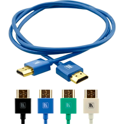 Cable HDMI Ultra Delgado Alta Velocidad con Ethernet | 4K@60Hz (4:4:4) | 18Gbps | Conector HDMI Delgado 16 mm (0.63 in) | Radio de Curvatura 36 mm (1.42 in) | Triple Blindaje | Conectores Chapados en Oro 24K | 0.9 m | Azul