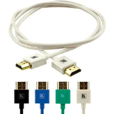 Cable HDMI Ultra Delgado Alta Velocidad con Ethernet | 4K@60Hz (4:4:4) | 18Gbps | Conector HDMI Delgado 16 mm (0.63 in) | Radio de Curvatura 36 mm (1.42 in) | Triple Blindaje | Conectores Chapados en Oro 24K | 0.9 m | Blanco