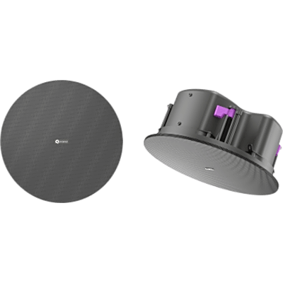 Altavoz de Techo Pasivo 2 Vías | 6.5" (165 mm) Coaxial | 8Ω y 70V/100V | 30W Continuo | 90dB Sensibilidad | 105dB SPL Continuo | 107dB Pico | Plenum Rated UL2043 y UL1480A | Perfil Bajo Caja Cerrada | Rejillas Magnéticas Blancas y