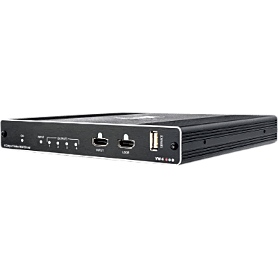 Controlador de Video Wall | 4 Salidas HDMI | 1 Entrada HDMI | 1 Salida HDMI Loop | Resolución Máxima de Entrada 4K@60Hz (4:4:4) | Resolución de Salida 1080p | HDCP 2.2 y 1.4 | Escalable hasta 64 Pantallas | Configuración v&iacu