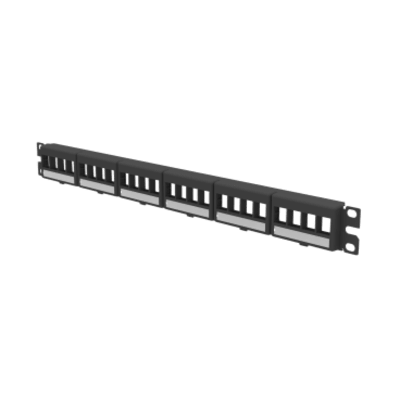 Panel de Parcheo Modular Keystone (Sin Conectores) con Placas de Acceso Frontal, de 24 Puertos, Espacio Para Identificación con Etiqueta Adhesiva, 1UR