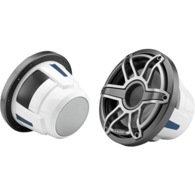 Subwoofer Náutico JL Audio M6 / 10" / Rejilla Deportiva de Titanio / 250 W RMS / Impedancia 4 Ω / Cono de Polipropileno Relleno de Mica / Montaje en Caja Sellada o con Puerto / Uso en Exteriores Náuticos