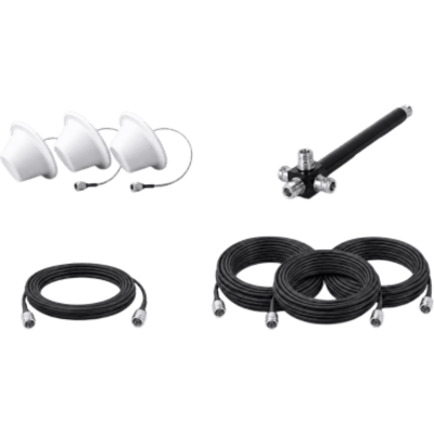 Kit de 3 Antenas Omnidireccionales tipo Domo y Divisor de Potencia de 4 salidas / Jumpers Coaxiales de 3 m y tres de 15 m con conectores N macho 