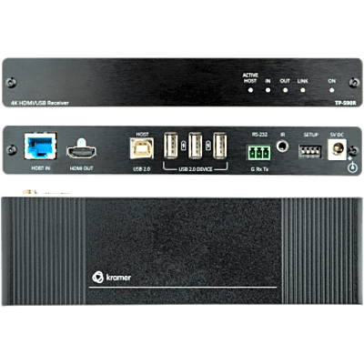 Receptor HDMI 4K60 4:2:0 con USB, RS-232 e IR sobre HDBaseT 2.0 de Largo Alcance | 4K UHD @60Hz (4:2:0) 24bpp | HDCP 2.3 | HDBaseT 2.0 | 10.2 Gbps | Extensión 40 m (130 ft) a 4K, 70 m (230 ft) a 1080p | Puertos: 1 HDBT, 1 HDMI, 1 USB Host, 3 USB De