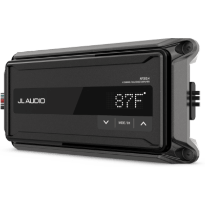 Amplificador Náutico Compacto / 4 Canales / Clase D / 150 W x 2 Puenteado / IP67 / 9-16 VDC / Filtros Paso Alto/Bajo / Refuerzo de Graves / JL Audio AP