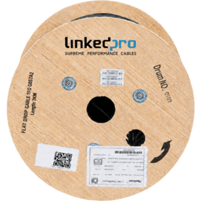 Carrete de 2 km de Fibra Óptica Drop, Interior G.657A2 Monomodo de 2 Hilos (Bifibra), Diseñada para Fusionarse, Dieléctrica, Forro Negro, (No Soporta Conectores Mecánicos)