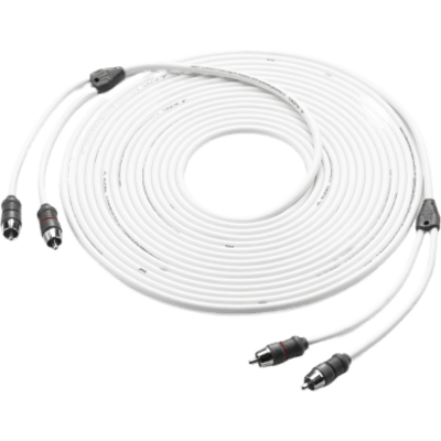 Cable de Interconexión de Audio Náutico JL Audio / 2 Canales / Longitud 7.62 m (25 ft) / Conectores 2 RCA Macho en Cada Extremo / Conductores OFC / Par Trenzado / Aislamiento de Polietileno / Cubierta PVC Flexible / Contactos de Latón