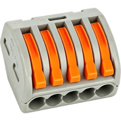 Conector Rápido Push-in con Palanca para Empalmes Eléctricos / Reutilizable y sin Herramientas / 5 Vías / 32 A / Paquete con 100 Piezas