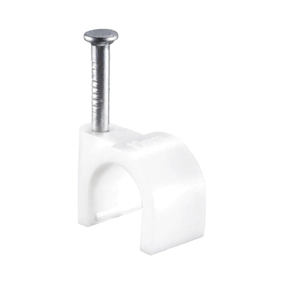 Grapa para Cable Redondo de 10 mm / Resistente a UV / Uso Interior y Exterior / Color Blanco / 100 Piezas