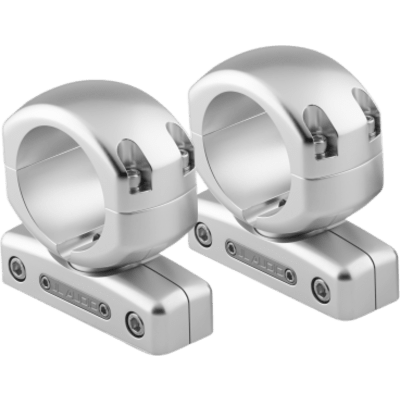 Soporte de Montaje para Altavoz de Torre / Abrazaderas Giratorias para Tubo / Diámetro Interior 2.25" (57.2 mm) / Altura 10.9 cm (4.29 in) / Ancho Total 12.2 cm (4.80 in) / Giro Total 334° / Giro Horario Hasta 205.5° / Giro Antihorario