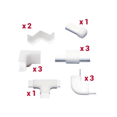 Kit de Accesorios para Canaleta / 13 Piezas / Esquineros Exteriores e Interiores / Secciones L y T / PVC Autoextinguible