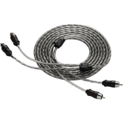 Cable de Interconexión de Audio Principal / 2 Canales / 9 pies (2.74 m) / Conductores de Par Trenzado / Cobre OFC Libre de Oxígeno / Dieléctrico de Polietileno / Cubierta PVC Flexible Translúcido / Conectores RCA Macho Moldeado