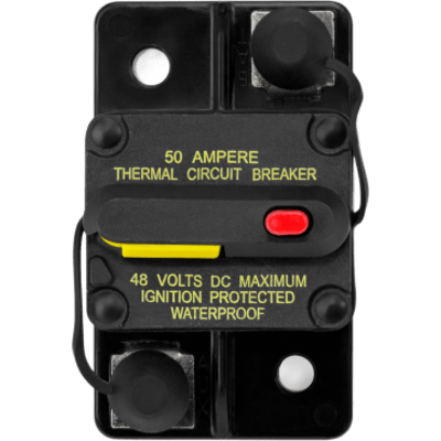 Disyuntor Marino Restablecible / 80 A / Protección IP67 / Resistente a Inmersión Temporal 1 m (3.28 ft) / Certificación SAE J1171 contra Ignición / Restablecimiento Manual / Indicador de Alta Visibilidad / Terminales de Acero I