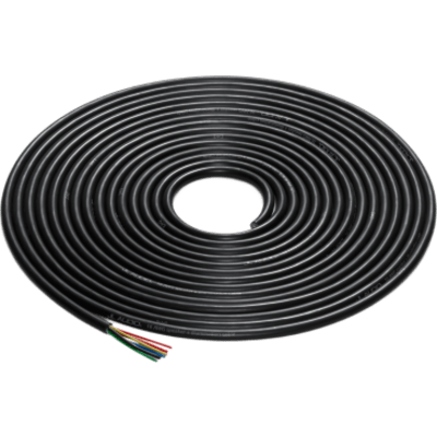 Cable Multifunción / 25 pies (7.62 m) / 6 Conductores / 2 × 16 AWG Altavoz / 4 × 20 AWG Iluminación LED / Cobre OFC Estañado / Cubierta PVC Negro Grado Marino / Audio e Iluminación RGB