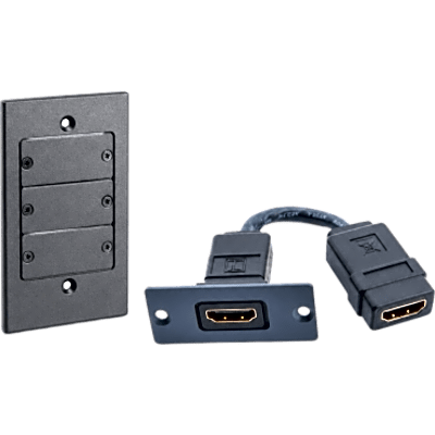 Kit Wall Plate HDMI | Frame 1 Gang METAL Versión USA | Inserción HDMI Espacio Simple | Incluye Inserciones en y Tornillos | Negro