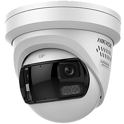 [PROTECCIÓN ACTIVA] Turret IP Panorámica 8 Megapíxel / 2 Lentes 4 mm (180°) / Imagen a Color 24/7 (ColorVu) / PoE / WDR 130° / IP67 / ACUSENSE / Luz Estroboscópica y Alarma Audible / 30 mts Luz Blanca / Micro SD