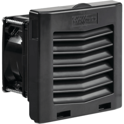 Ventilador con Filtro de Montaje Lateral HF04 / Flujo de Aire 21 CFM (36 m³/h) / 48 V / Negro Grafito RAL 9011 / Instalación Click-Fit sin Herramientas / Rejilla con Bisagras / Type 12