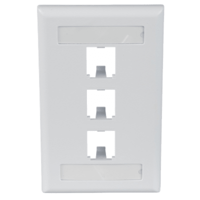 Placa de Pared Vertical Clásica, Salida Para 3 Puertos Mini-Com, Con Espacios Para Etiquetas, Color Blanco