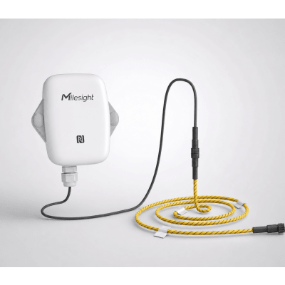 Sensor de Detección de Fugas LoRaWAN / Cable de Detección 10 m (32.8 ft) / Temperatura y Humedad Integrados / Batería 4000 mAh hasta 10 Años / IP67 Resistente UV / D2D Protocol / NFC