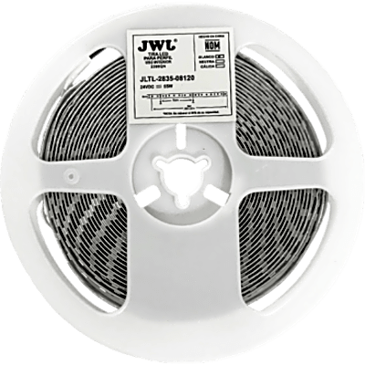 Tira LED de 5 metros / Luz Cálida 2700K /11W por metro / 24 VDC / 8 mm de Ancho / 120 LEDs por metro / Angulo de Luz de 140° / IP20 / Policarbonato / Corte cada 5 cm.