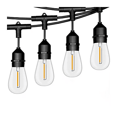 Guirnalda Serie de 24 Luces LED de 24 W / Longitud de 14.6 m (47.9 ft) con 24 Focos S14 / 2700 K Luz Cálida / 111 lm / IP65 Interior y Exterior / Base E27 / Interconectable hasta 6 Series