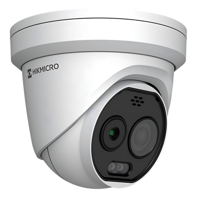 (HIKMICRO) TURRET IP BI-ESPECTRAL (TÉRMICA + ÓPTICA) / LENTE TÉRMICO 2.1 MM (256 X 192) / LENTE ÓPTICO 2.2 MM (5 MEGAPIXEL) / DETECCIÓN DE TEMPERATURA (-20°C A 650°C) / IA CON GUANLAN / DUAL LIGHT (3