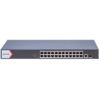 SWITCH GIGABIT POE+ HIKVISION / ADMINISTRABLE / 24 PUERTOS 1000 MBPS POE+ / 1 PUERTO 100 UPLINK / 1 PUERTO 1000 MBPS UPLINK / 1 PUERTOS SFP UPLINK / CONFIGURACIÓN NUBE DESDE HIK-PARTNERPRO / MODO EXT