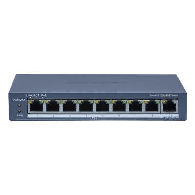 HIKVISION / SWITCH POE+ / MONITOREABLE / 8 PUERTOS 10/100 MBPS POE+ / 1 PUERTO 1000 MBPS UPLINK / CONFIGURACIÓN NUBE HIK-PARTNER PRO / MODO EXTENDIDO HASTA 300 METROS / 60 W