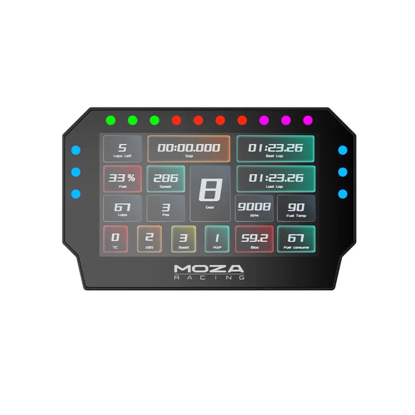 MOZA CM2 HD Racing Dash — Pantalla de Carreras de 5" con Indicadores RGB, Interfaz Personalizable y Conectividad Universal