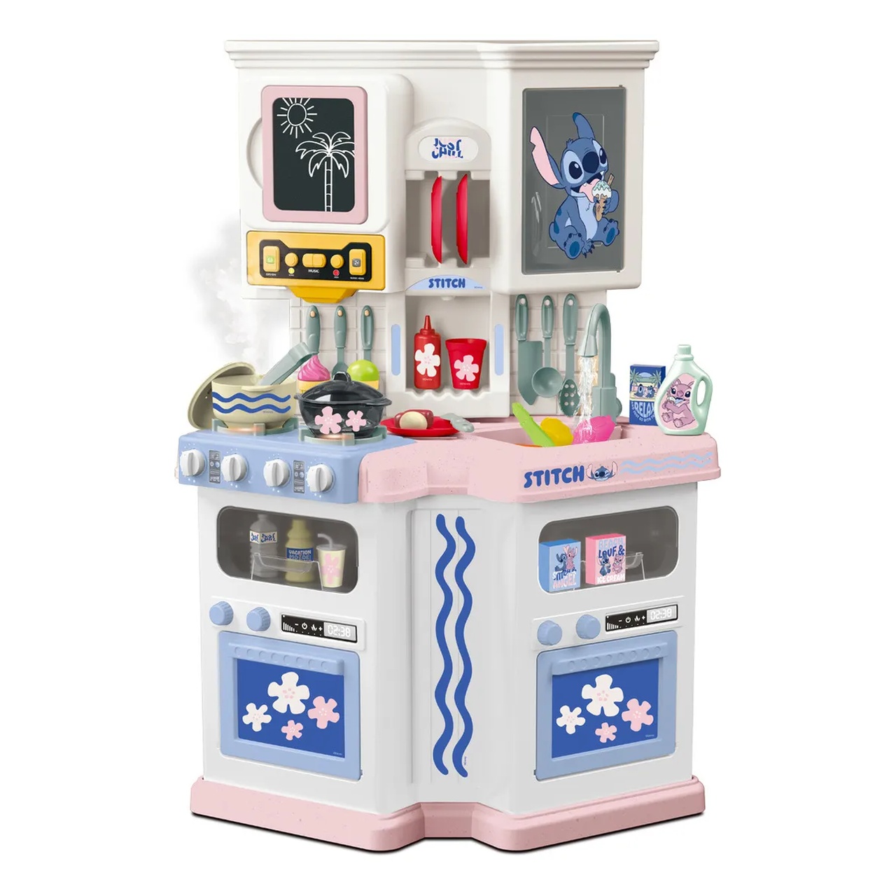 Disney Set Grande Cocinita Stitch Con Luz Sonido Y Agua Azul Claro